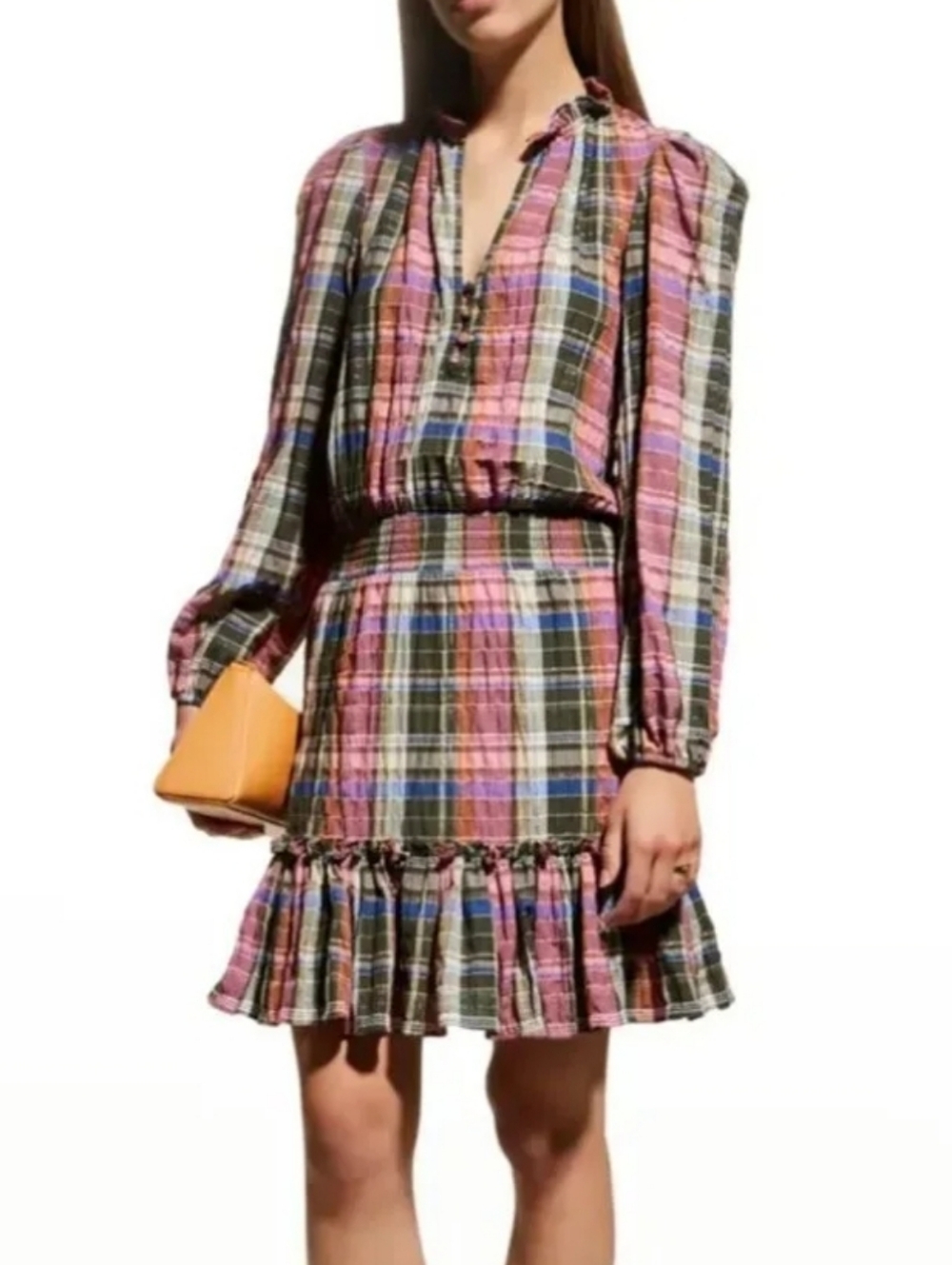 Veronica Beard Sz 4 Destiny Dress: Plaid Long Sleeve Ruffle Hem Mini Dress